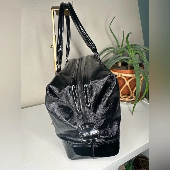 Longchamp Legende Verni Black Patent Leather Travel Satchel Tote Bag Large - Picture 4 of 13